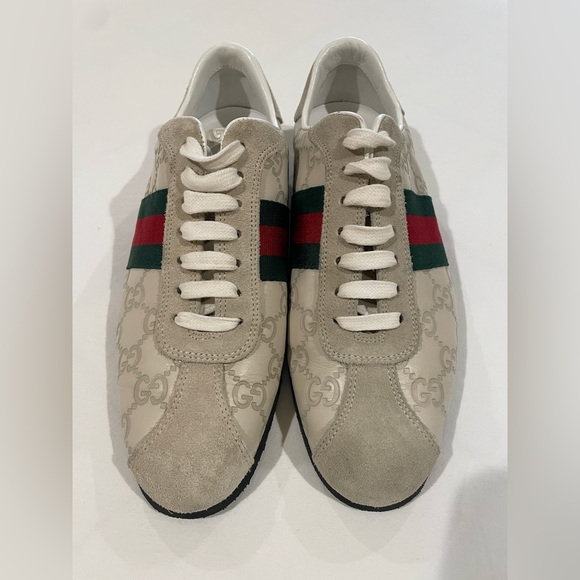GUCCI Guccissima Leather Monogrammed GG Suede Striped Sneaker, Size 7 - Picture 10 of 10